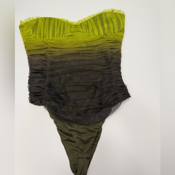 Zara Tops - GUC Zara Green Gradient Ombré Tulle Bodysuit Size Small